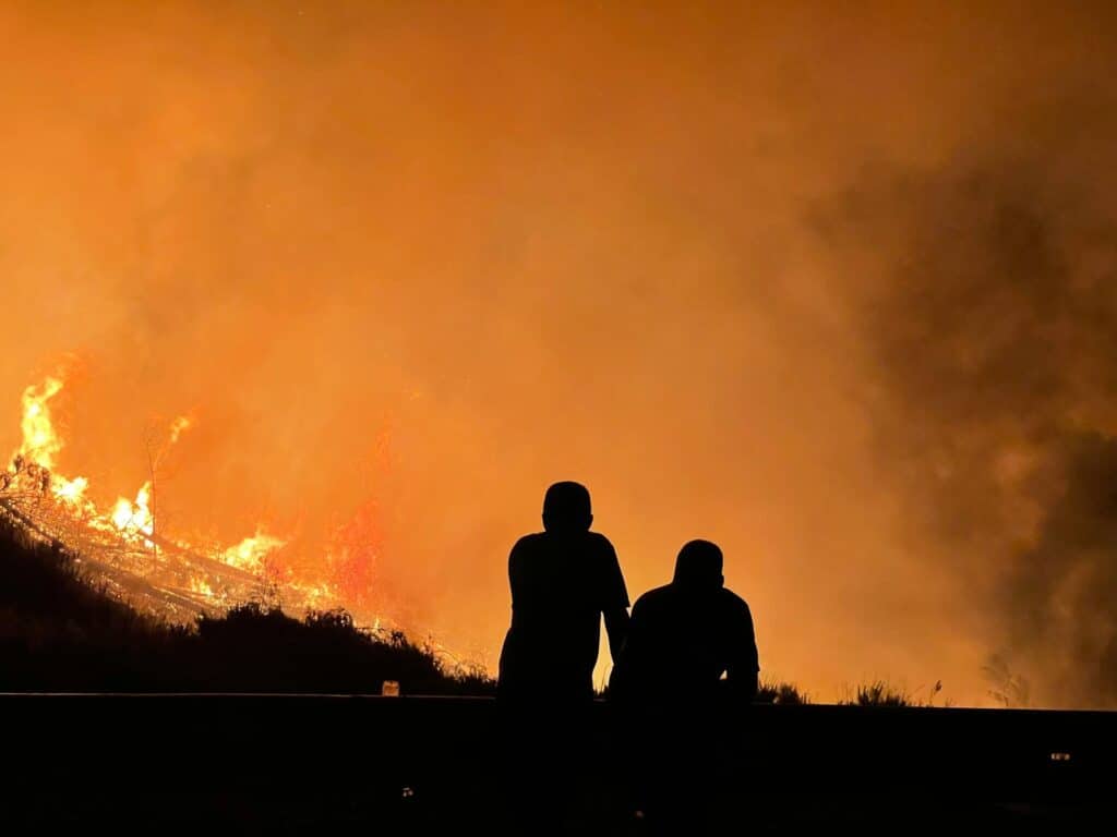 wildfire with silhouettes
